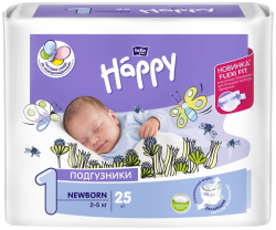 Белла подгузники Happy МАЛЫШ №1 Start Newborn А-25 /2-5 кг/ 