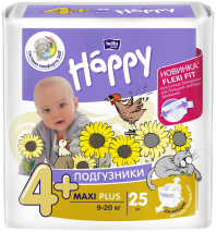 Белла подгузники Happy МАЛЫШ №4+ макси PLUS А-25 /9-20 кг/ 